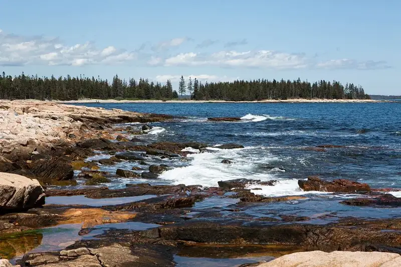 Waves hitting rocks along coastline
