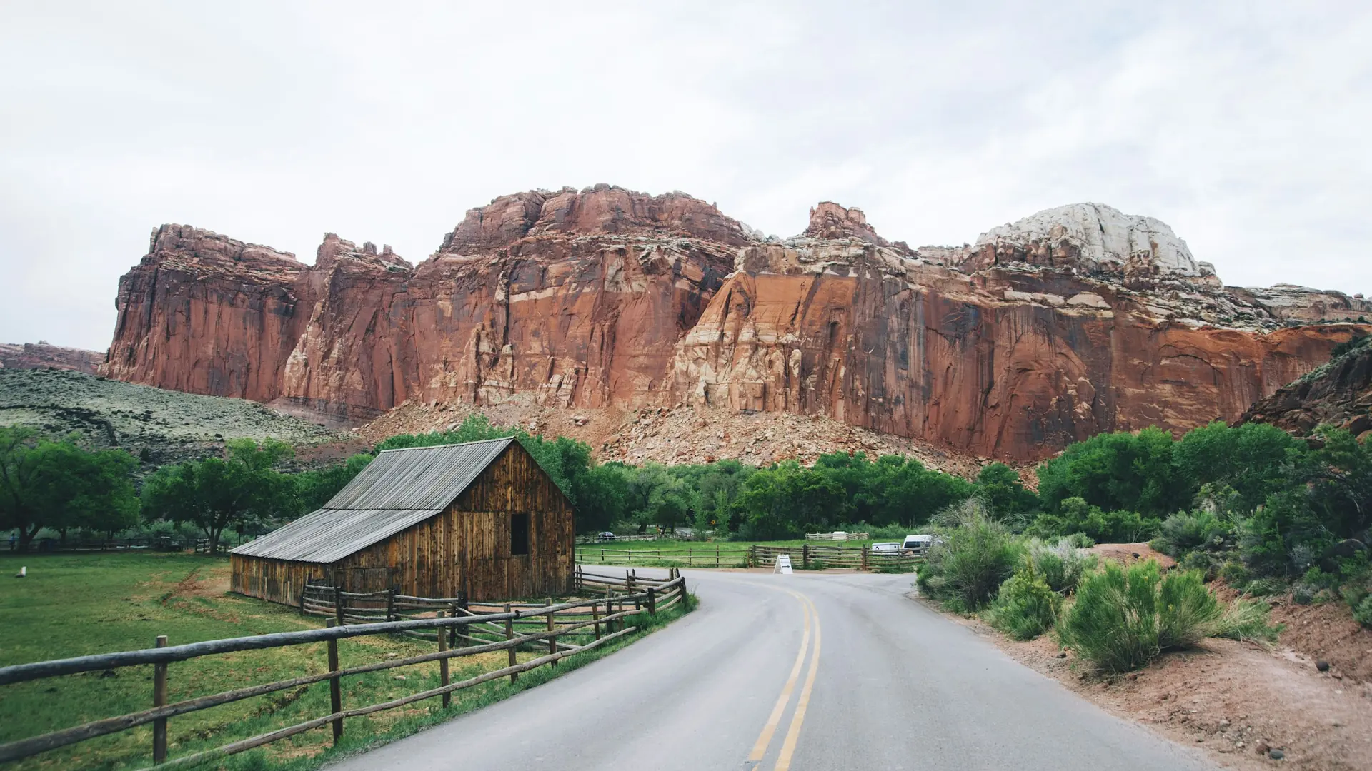 Winding road near butte