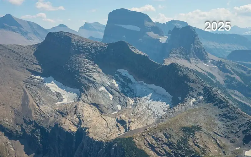 Swiftcurrent Glacier as seen from right outside the Swiftcurrent Firelookout on August 30, 2025.