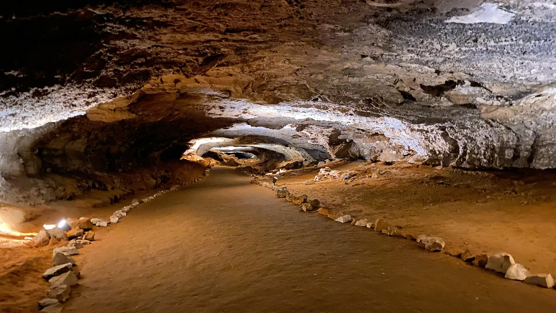 A long cave passage with an oval shape. 