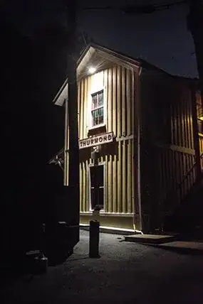 railroad depot at night